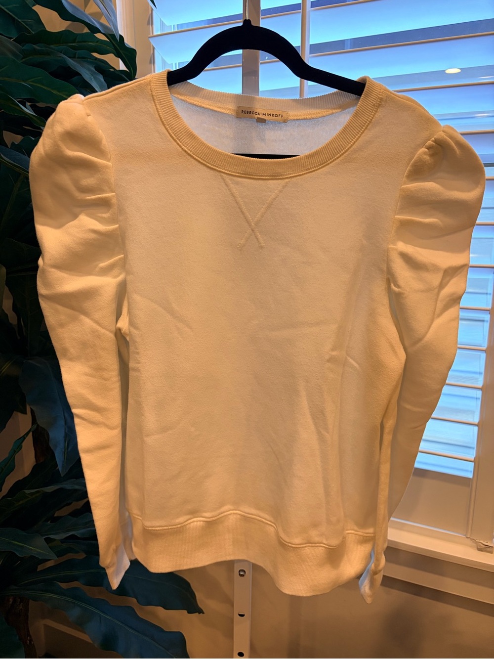 Rebecca Minkoff Cream Puff-Sleeve Crewneck Sweatshirt